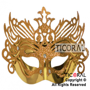 MASCARA ANTIFAZ VENECIANA GIBREADA CALADA APLIQUE CORONA ORO HS4098-1 x 1
